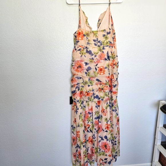 NWT Lulus | Stunning Soiree Blush Pink Floral Print Ruched Midi Dress Womens XL - Picture 10 of 10